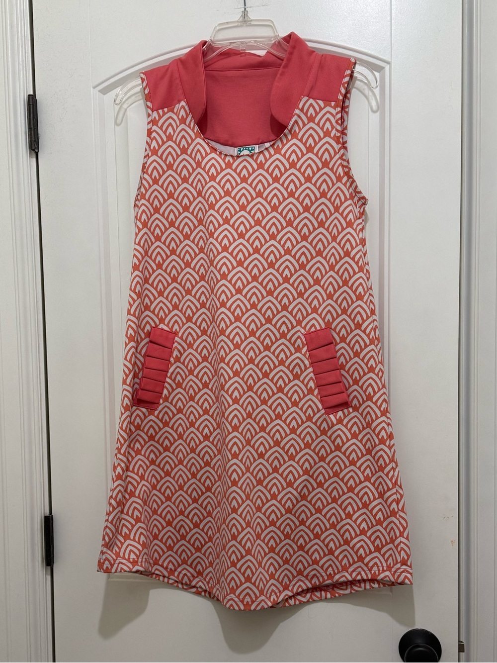 Vera Fishbaugh vFish Coral White Summer 60s Style Shift Dress - Womens Small